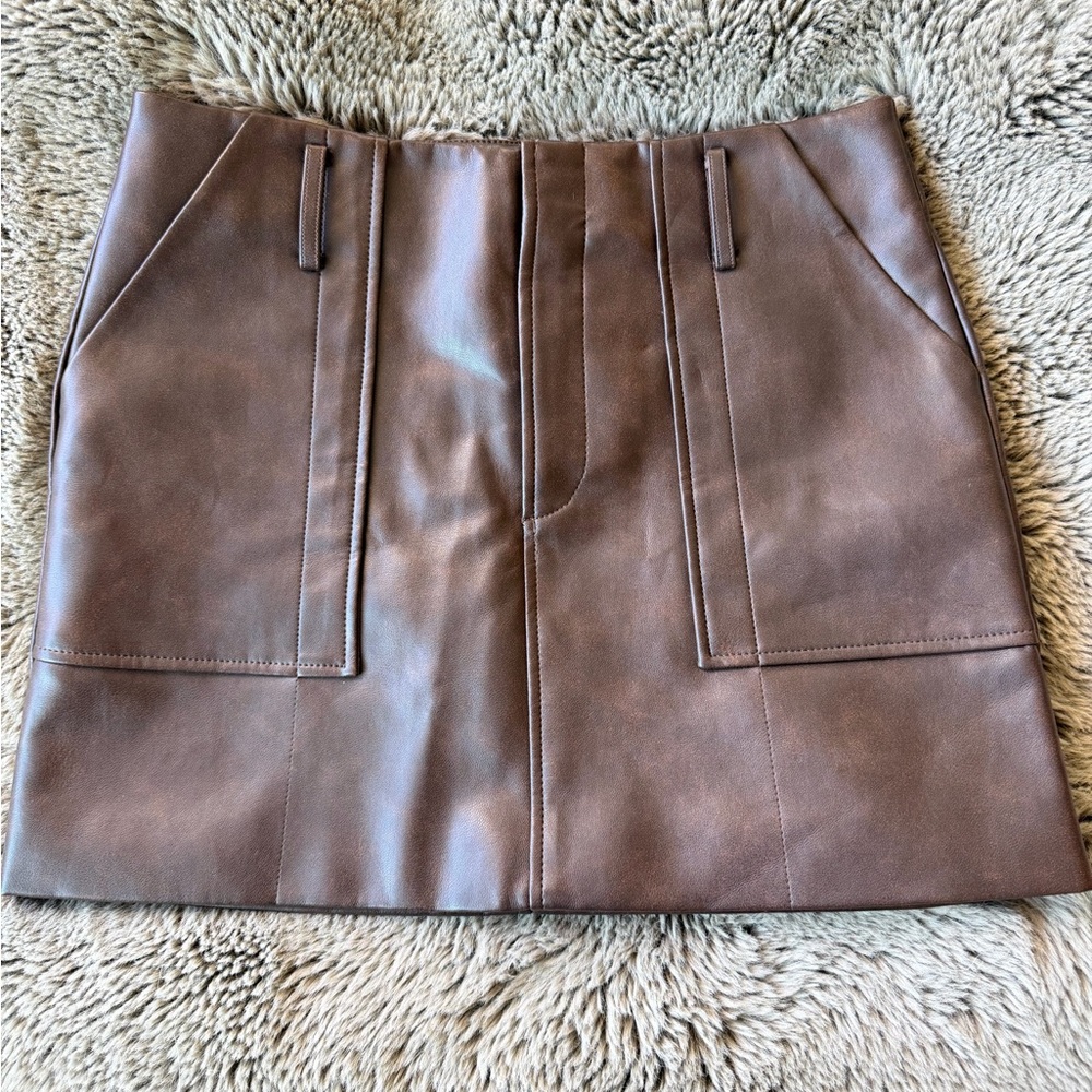 Petite Studio Brown Faux Leather Mini Skirt